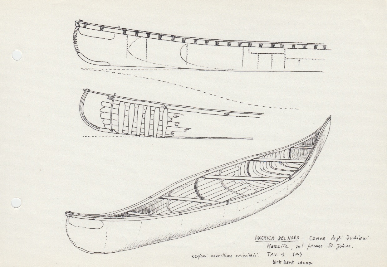029 America del Nord - canoa degli Indiani Malecite sul fiume St. John -  birk bark canoe - TAV.1